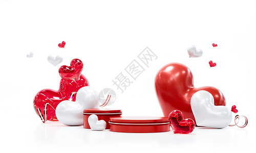美丽的心在白色背景上 情人节快乐的情人节 3D发音红色海报销售庆典广告折扣空气起泡活动邀请函背景图片
