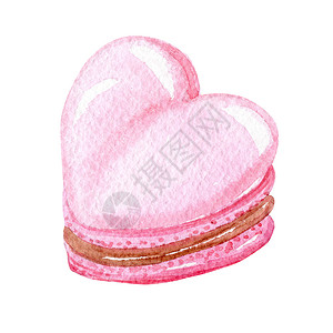 水彩粉色甜甜圈白背景上孤立的粉红粉红心形木瓜蛋糕 情人节甜点背景