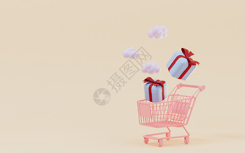 购物车和礼品 购物主题 3D铸造服务卡通片消费者销售市场营销商业网店送货渲染电子商务高清图片素材