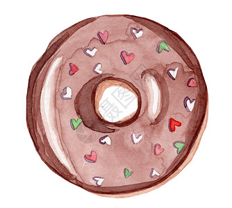 水彩粉色甜甜圈水彩手画圆圆巧克力喷洒玻璃甜甜圈 白色背景上孤立背景