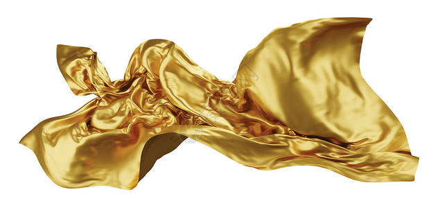 金色波浪丝带白色背景 3D 仁德在风中飘扬的金色织物窗帘渲染反射海浪飞行金属插图材料奢华纺织品背景