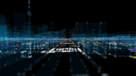 未来的智能数字城市 智能城市和技术商业概念 三高科技粒子展示科学建筑学数据科幻网格小说网络背景图片