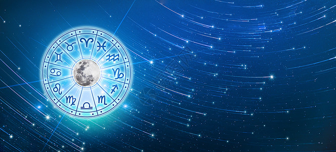 星座双子座星座圈内的十二生肖 占星术在天空中有许多星星和月亮占星术和星座概念天文学精神月亮神话圆圈女士插图日历宇宙蓝色背景