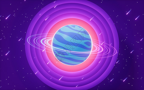 蓝色流星雨太空中的行星 3D感知流星青色卡通片球体科幻蓝色想像力轨道星系八字背景