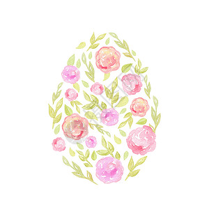 白底孤立的东面彩蛋水色庆典花园植物群叶子艺术品玫瑰艺术花束花圈假期图片