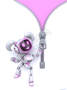 可爱的粉红女孩机器人 打开拉链背景3D背景图片
