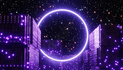 霓虹灯和光线在黑暗场景中发光的 3d 渲染 赛博朋克夜城概念 夜生活 5g 的技术网络 超越一代和未来派场景 科幻图案主题电火花背景图片