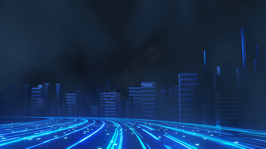 网络朋克之夜城市景观概念的 3d 渲染 灯光在黑暗的场景中发光 夜生活 5g 的技术网络 超越科幻首都城市和建筑场景的一代和未来背景图片