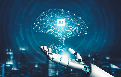 未来人工机器人人造智能概念的全新理论思考思维算法数据电脑深度界面现实开发电子人头脑背景图片
