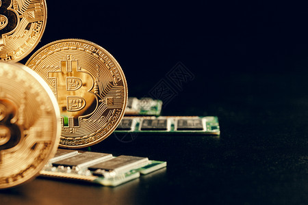 金金比特币和背景计算机芯片区块链金子金属电子商务硬币技术密码密码学货币支付背景图片