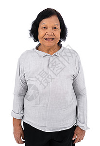 白背景孤立的亚洲高龄妇女长老头发工作室老年母亲成人白色幸福微笑女性生活方式高清图片素材