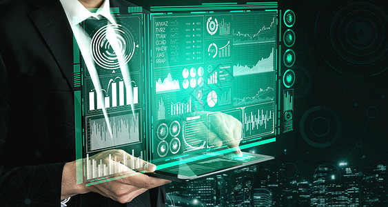 商业金融大数据技术概念 2002年服务器人士市场中心管理人员指标领导者信息技术营销计算器背景图片