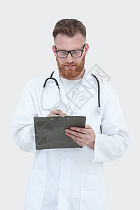 医生写医检报告 白纸白字孤立医师文档治疗职业胡须关心诊断专家医院成人图片