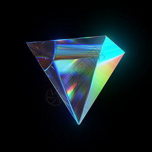 钻石动态素材3D变抽象玻璃金字塔 有详细的反射和分散渲染折射艺术流动变形技术魅力液体坡度海浪背景