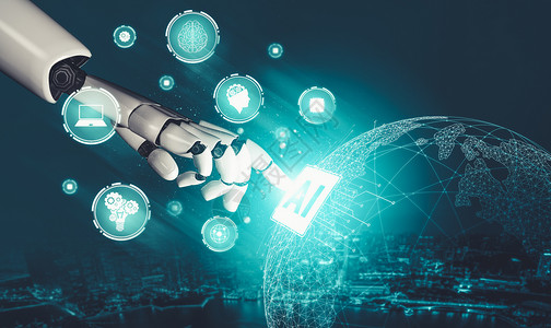 未来人工机器人人造智能概念的全新理论思考现实生活世界人工智能电脑科学机械手电子人商业数据背景图片