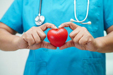 心听诊器亚洲女医生在医院里怀着红心健康心脏病照顾者护士成人疾病女士主动脉生活机构专家背景