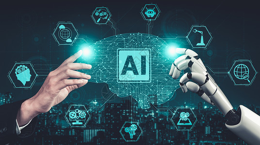 AI 机器人机器人或机器人的未来人工智能和机器学习商务算法智力挖掘深度分析头脑编程电子人机器背景图片