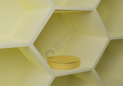 柔和 浅色 柑橘黄色 3D 渲染产品展示蜂窝图案抽象背景 用于产品摄影自然 几何 简单模板圆柱平台讲台或展台背景