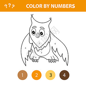 填色游戏以数字为单位的颜色 通过给猫头鹰着色来学习孩子的数字的工作表背景