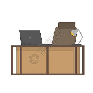 办公桌图标办公桌或带办公椅和电脑的桌子 商业内部元素背景