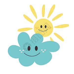 太阳图标太阳抱云 笑得开心的人物 矢量说明艺术阳光蓝色卡通片天气日落绘画乐趣动机表情背景