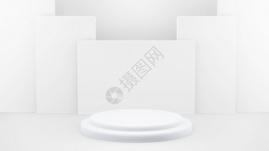 白色平台聚光灯用于产品展示的抽象白成分 3d制成 3d图解盒子展览推介会平台场景插图工作室聚光灯时尚竞赛背景