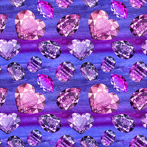 Gem 无缝的金宝石模式粉色水彩蓝色标题纺织品宝藏紫色背景图片