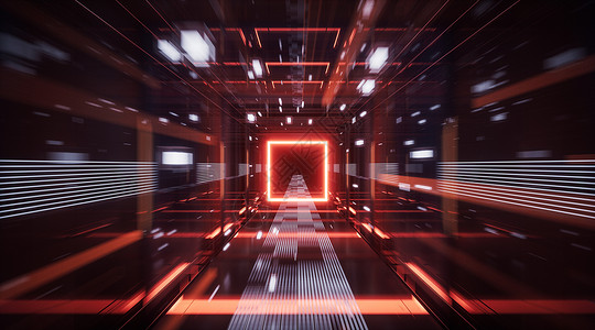 数字网络空间 科学菲概念隧道 3D转换辉光网络科幻走廊技术运动线条渲染矩阵飞船快速地高清图片素材