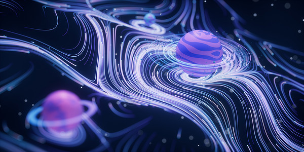 螺旋球体有波形背景的外层空间行星 3D感应星系海浪条纹流星球体宇宙漩涡科学坡度螺旋背景