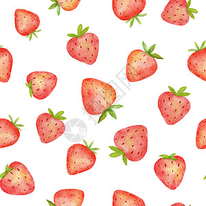 草莓水彩以可爱草莓为特色的无缝水彩色图案 描绘在白色上隔离的夏季白莓背景