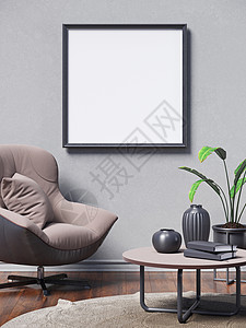 家具手机端模板用舒适的扶手椅装上海报架背景