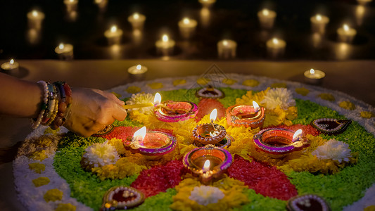 排灯节Diwali是印度教徒 Jains 锡克教徒和一些佛教徒庆祝灯光的节日文化火焰天后装饰仪式旅行幸福蜡烛宗教庆典背景