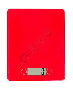 电子称重秤数字厨房用电表展示平衡公克产品用具空白加权家庭红色乐器背景