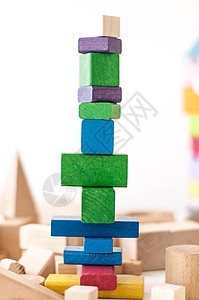 多彩立方体木制生态玩具白色房子游戏蓝色建筑木头积木红色乐趣孩子们背景