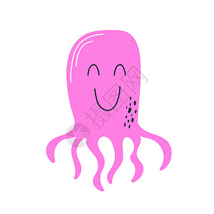 手绘章鱼Octopus - 有趣的漫画字符 - 原始手画插图背景