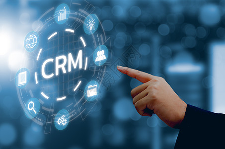 增加图标CRM 客户关系管理自动化系统软件 虚拟屏幕概念上的业务技术界面触摸屏招聘利基商务服务统计员工资源网络背景