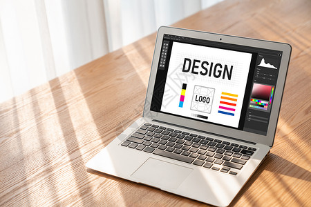 用于现代网页和商业广告设计的平面设计师软件女士电脑监视器笔记本职业小样艺术屏幕创造力技术背景图片