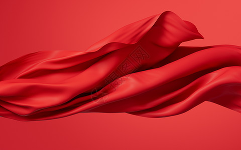 红色窗帘边框红波布 3D的交接旗帜纺织品柔软度波纹曲线海浪横幅皱纹庆典布料背景