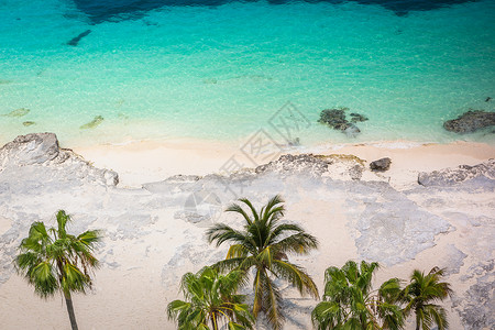 低绿松石三角热带天堂 来自的上方坎昆三角卡西比巴海滩 玛雅海滩季节旅行假期支撑蓝色水面旅游海岸线椰子背景