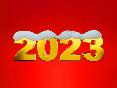 新年快乐 2023年 金色号码2023 在红色背景的3D雪层上背景图片
