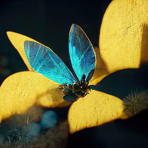 蓝色蝴蝶蝴蝶坐在花朵上的数字艺术插图奢华蓝色金属机器人夫妻蒸汽海报首饰拼贴画背景