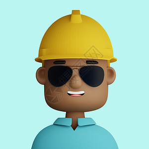 卡通安全帽3D卡通阿凡塔 工程师男子安全头盔极简人像男人角色模型微笑头像卡通片3d卡通背景