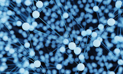蓝色圆点线条蓝光灯泡摘要未来技术网络节点有线数据传输连接和通信结构概念脑神经和电子主题要素3D插图 三维插图1bB纤维圆圈蓝色科学宏观线条电背景