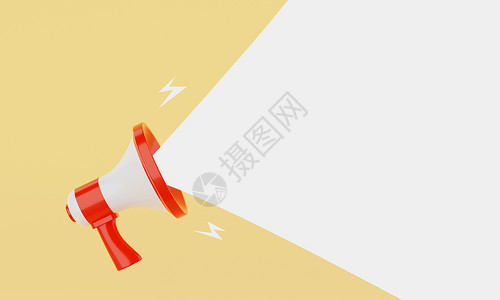 扩音器插画图标红色和白色扩音器在黄色背景上宣布白色空空白空间消息气球 商业和营销理念 3D插画渲染背景
