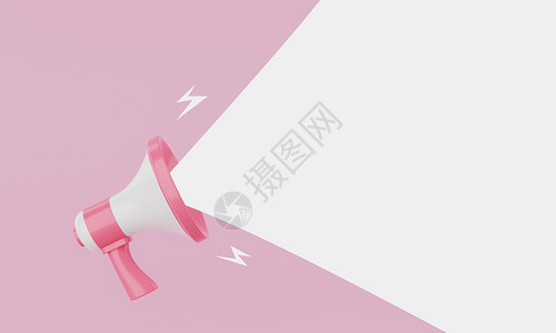 扩音器插画图标粉红色和白色扩音器在蓝色背景上宣布白色空白空间消息气球 商业和营销理念 3D插画渲染背景