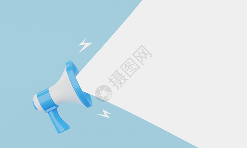 扩音器插画图标蓝色和白色扩音器在蓝色背景上宣布白色空空白空间消息气球 商业和营销理念 3D插画渲染背景