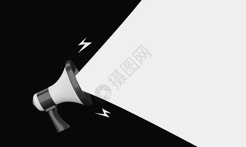 扩音器插画图标黑色和白色扩音器宣布在黑色背景上的白色空空白空间消息气球 商业和营销理念 3D插画渲染背景