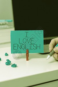 手写符号我爱英语 对国际语言语法商务人士有感情的话语代表了我们成功团队合作的开诚布公的掌心 (笑声)课程高清图片素材