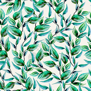 绿叶装饰图案绿叶水彩质图案 手工绘制插图背景