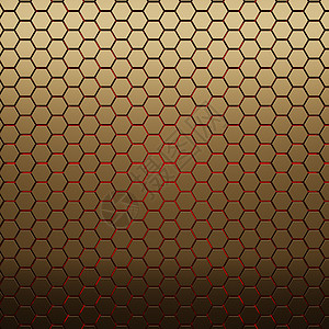 蜂窝网未来黄金六边形纹理背景 3D青铜纤维金子合金黄铜框架蜂窝材料技术拉丝背景